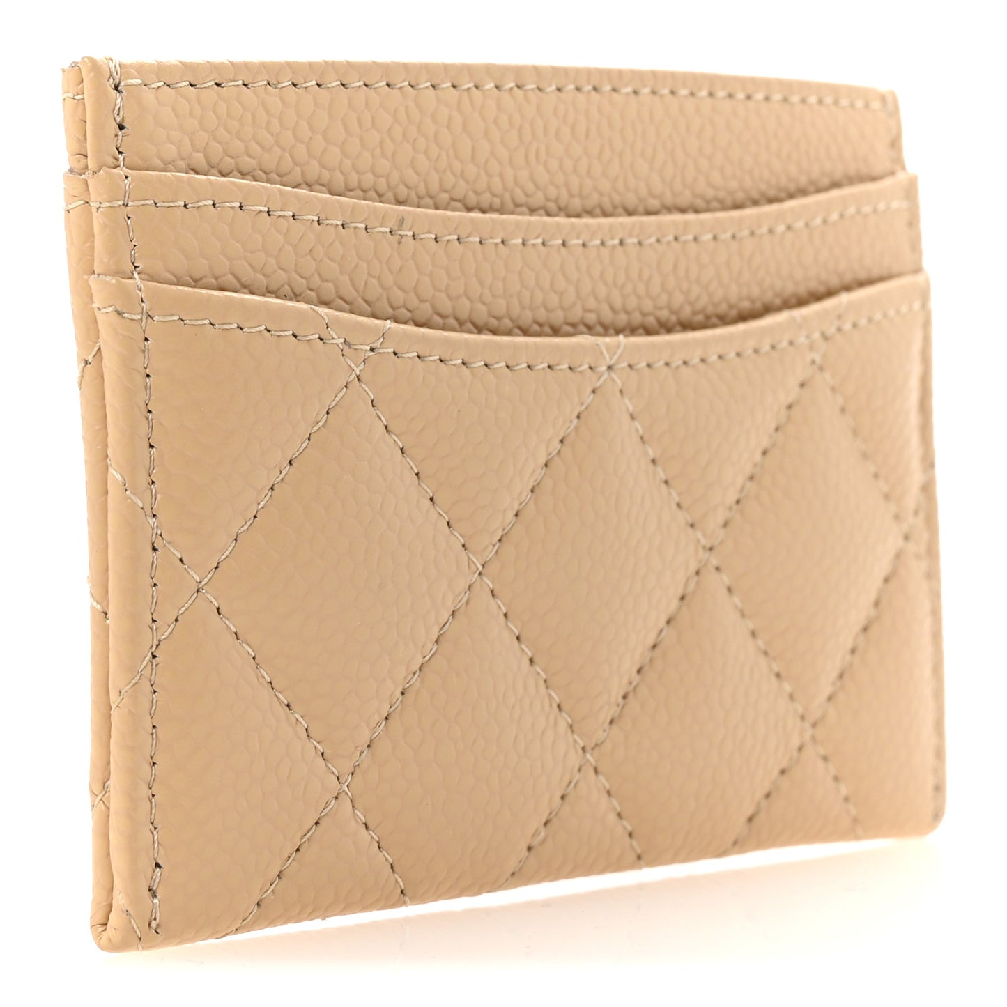 Caviar Quilted Card Holder Beige