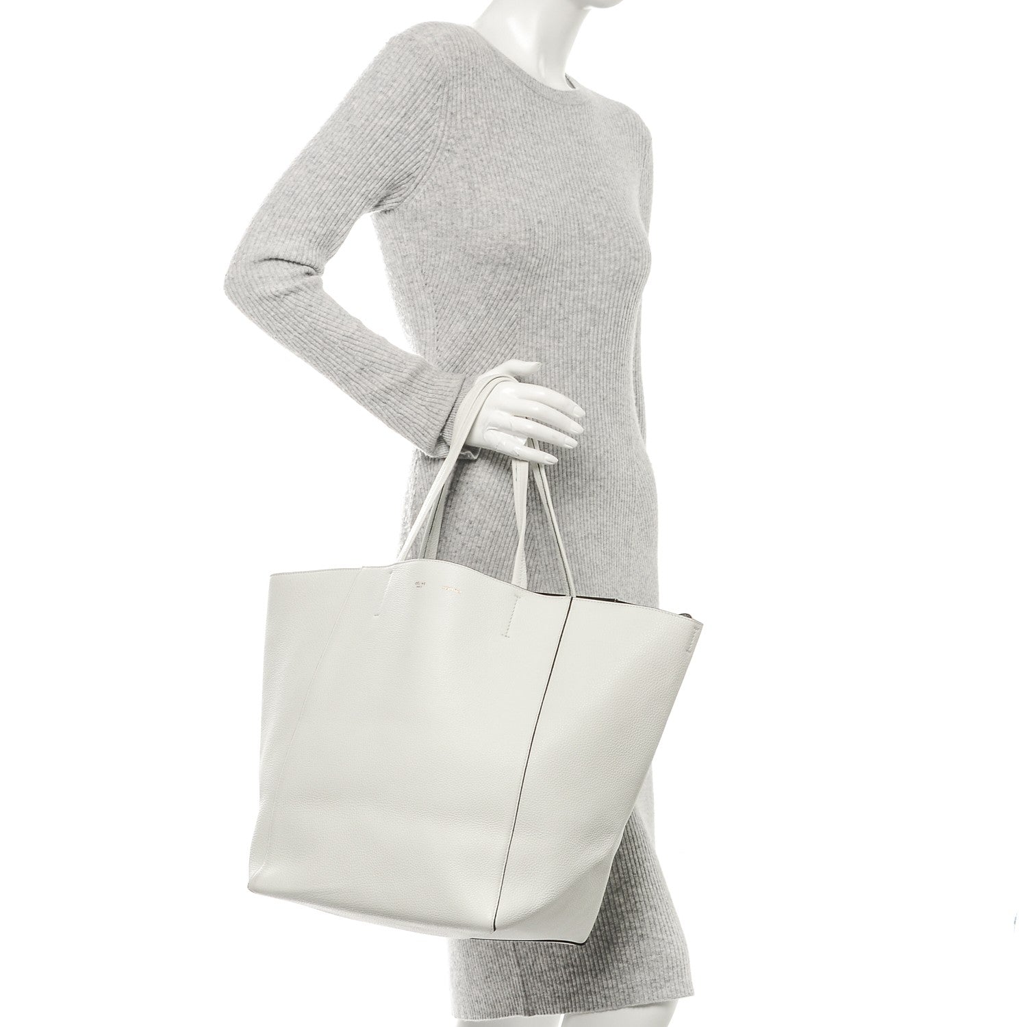 Celine Grained Calfskin Medium Horizontal Cabas Phantom White 2 of 7