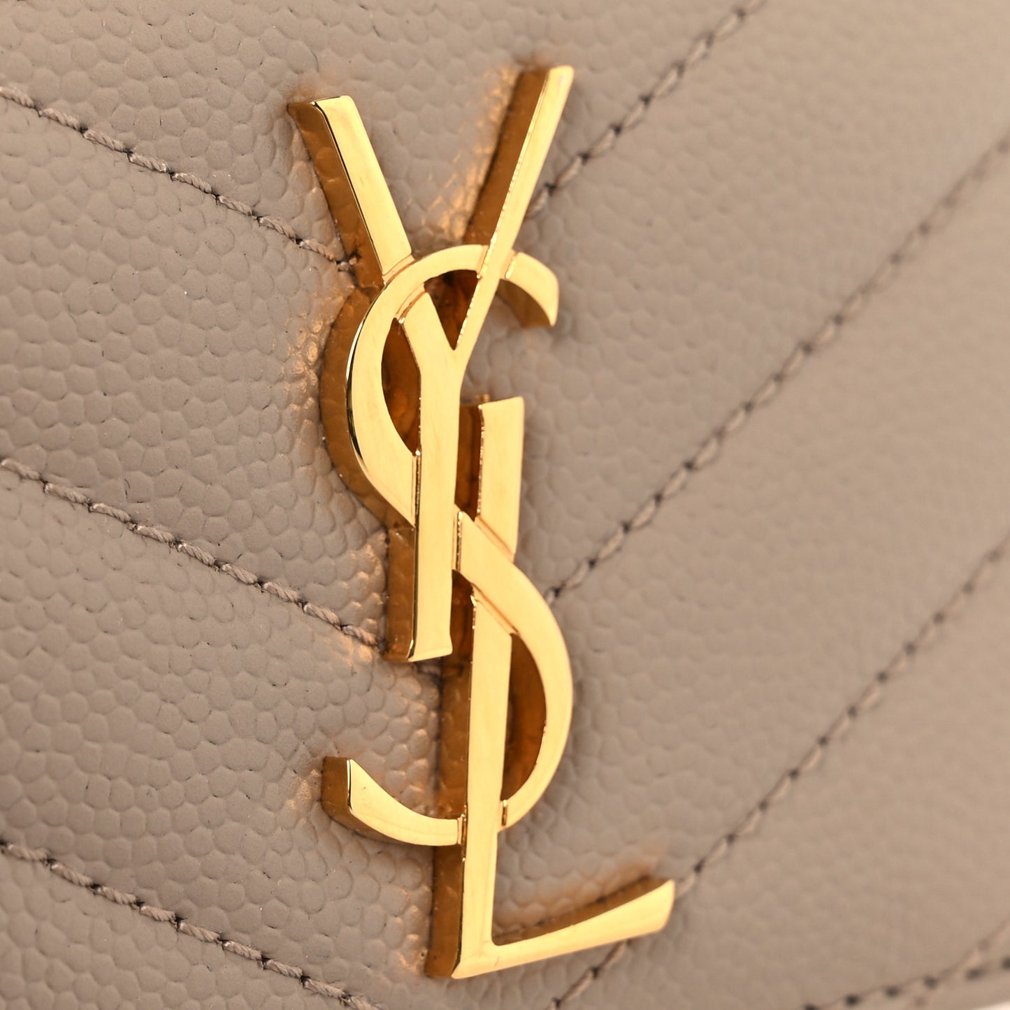 Grain De Poudre Matelasse Chevron Monogram Credit Card Case Dark Beige