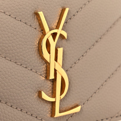 Saint Laurent Grain De Poudre Matelasse Chevron Monogram Credit Card Case Dark Beige 8 of 9