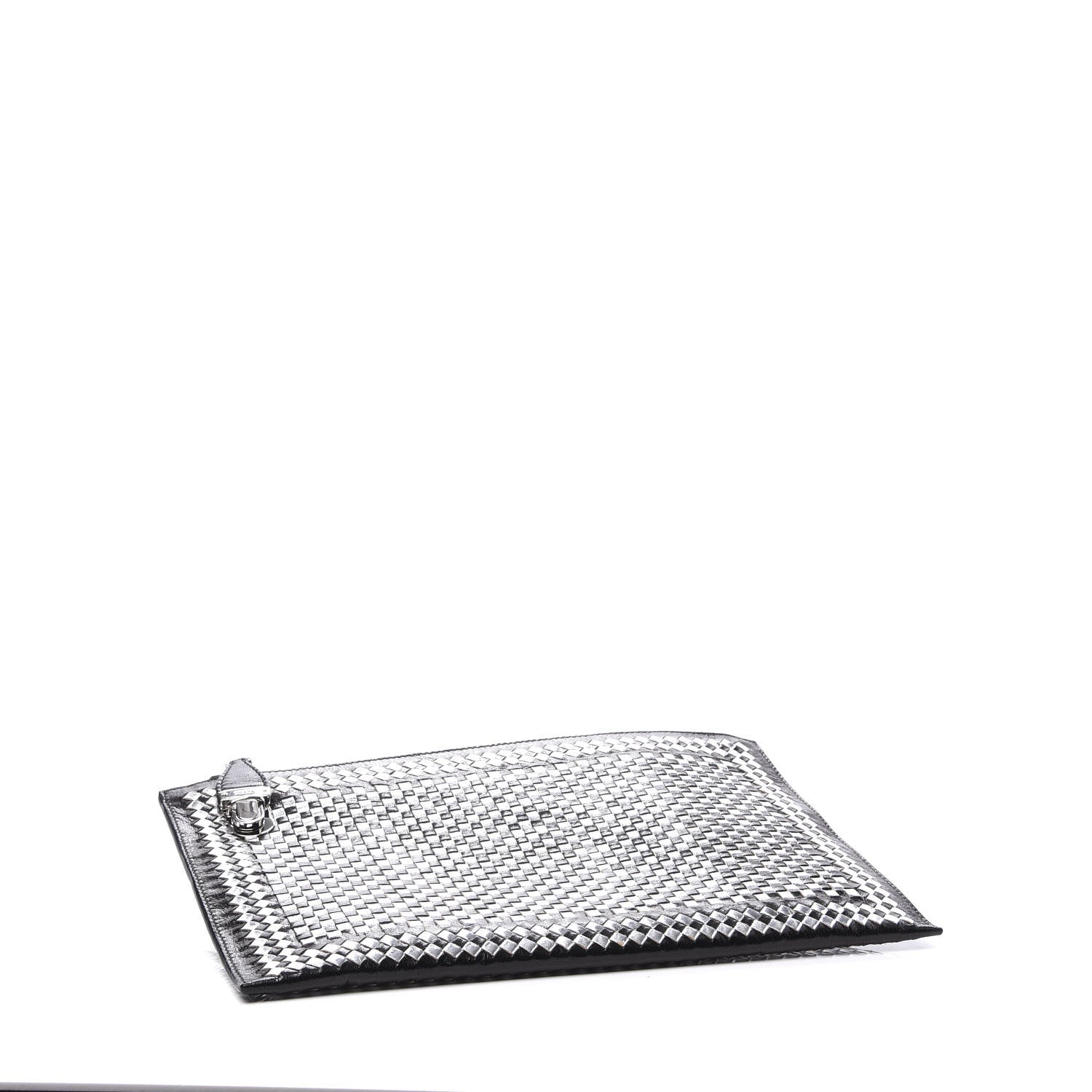 Prada Goatskin Woven Pouch Black Argento 5 of 20