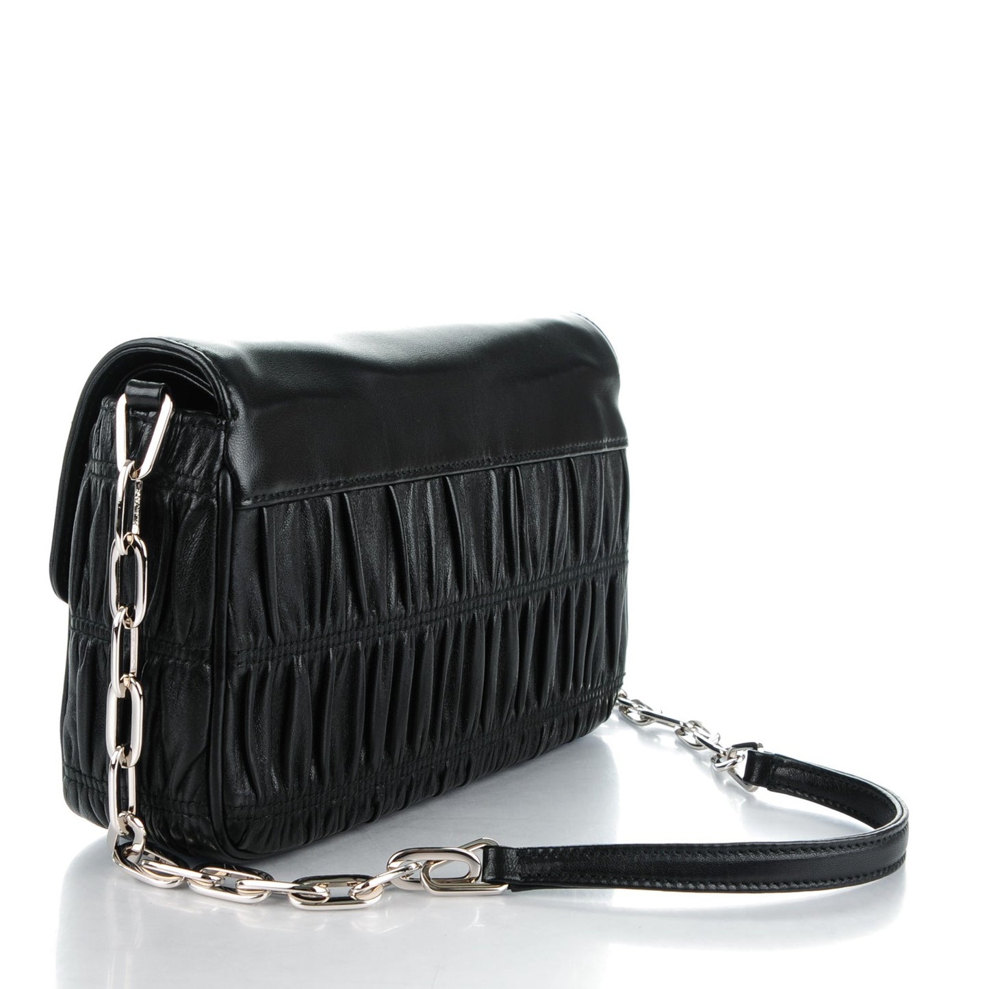 Nappa Gaufre Sound Chain Flap Shoulder Bag Black