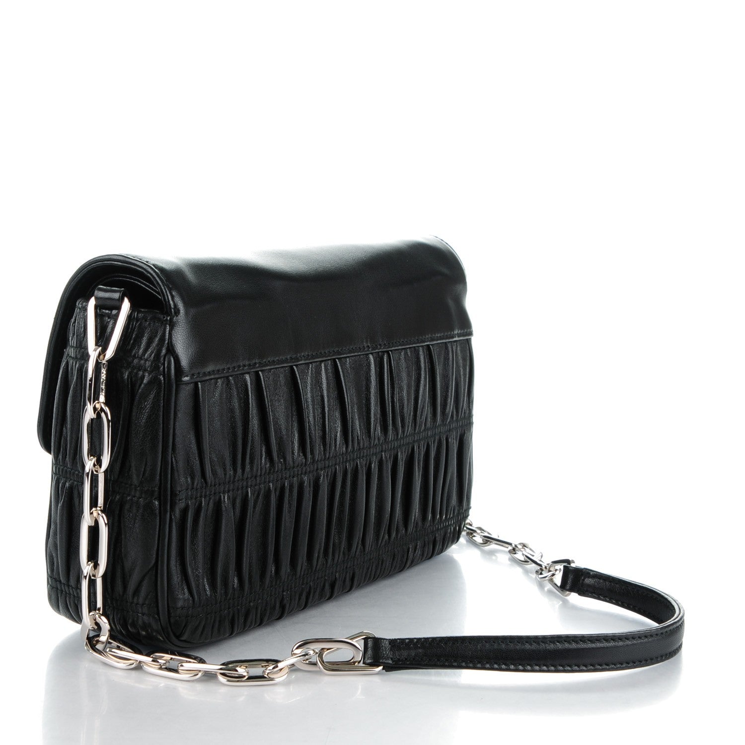 Prada Nappa Gaufre Sound Chain Flap Shoulder Bag Black 3 of 9
