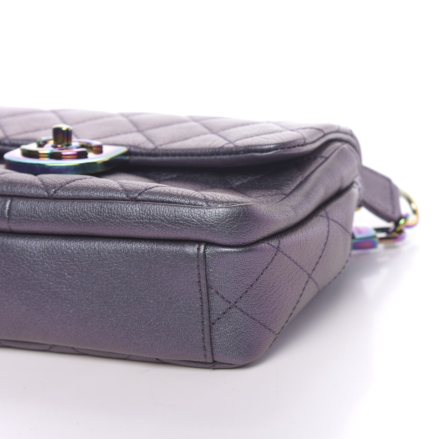 Chanel Iridescent Goatskin Quilted Small Double Carry Waist Chain Flap Purple 11 of 12