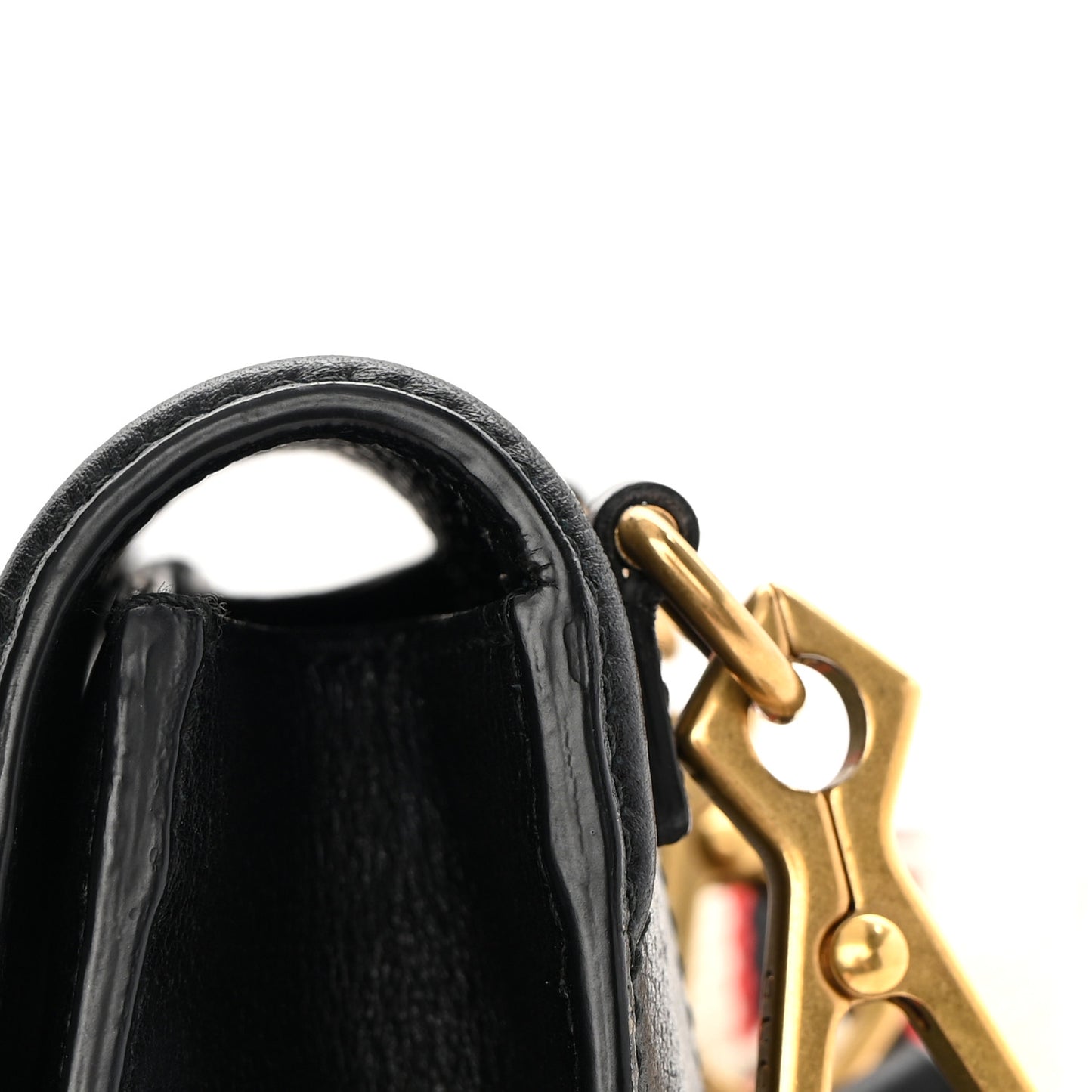 Calfskin Web Crystal Butterfly Stripe Small Totem Shoulder Bag Black