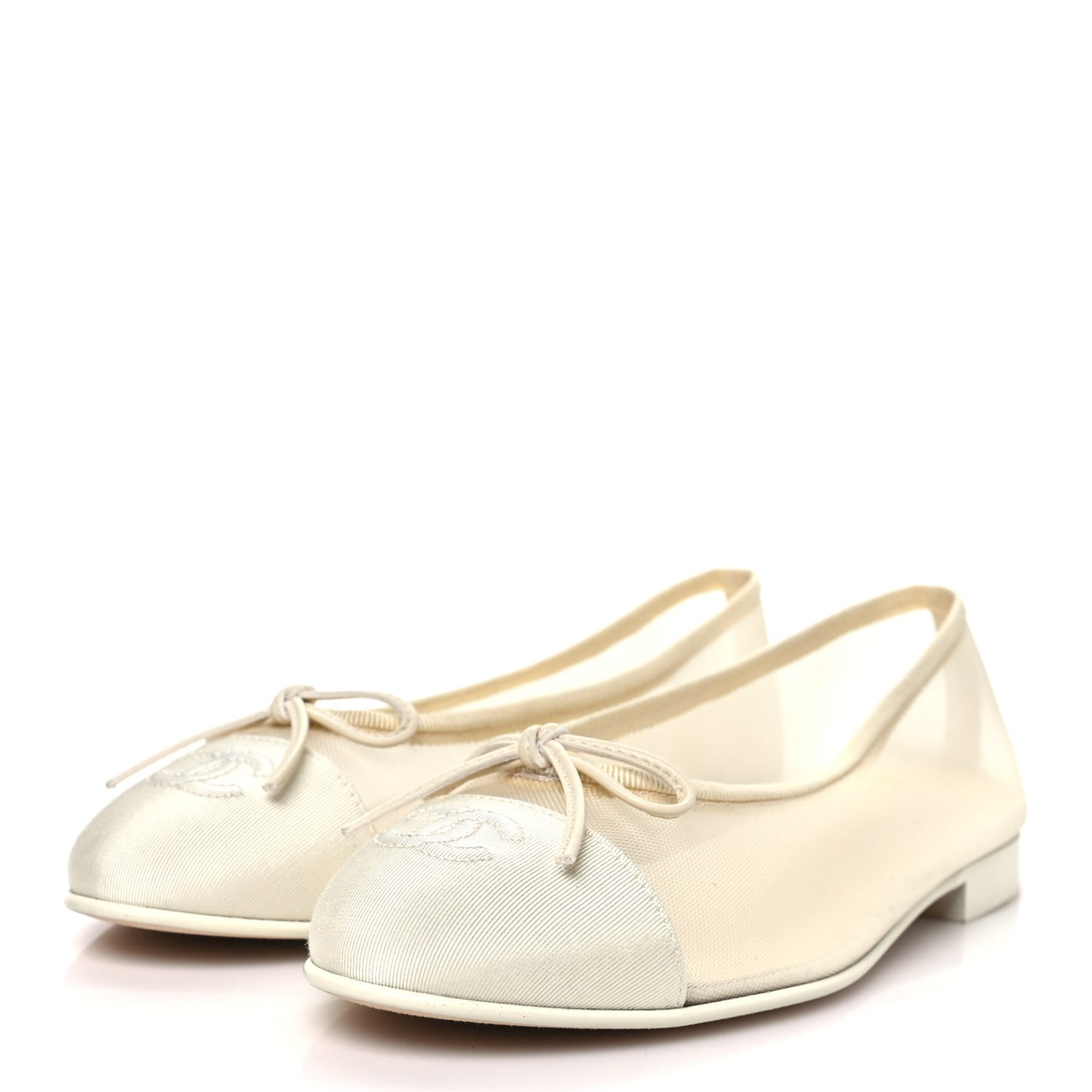 Mesh Grosgrain Cap Toe Ballerina Flats 36.5 Ivory