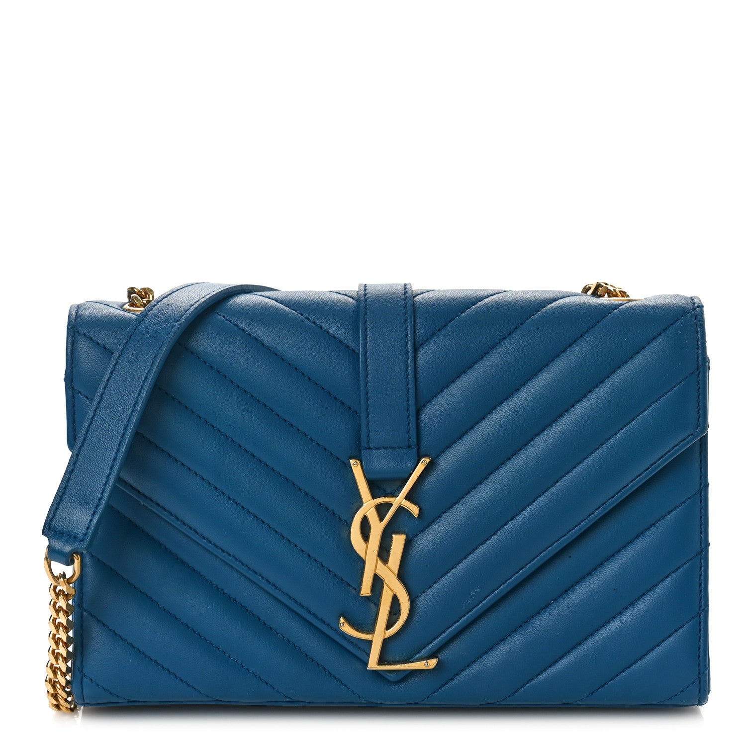 Saint Laurent Lambskin Matelasse Chevron Small Monogram Satchel Royal Blue 1 of 10