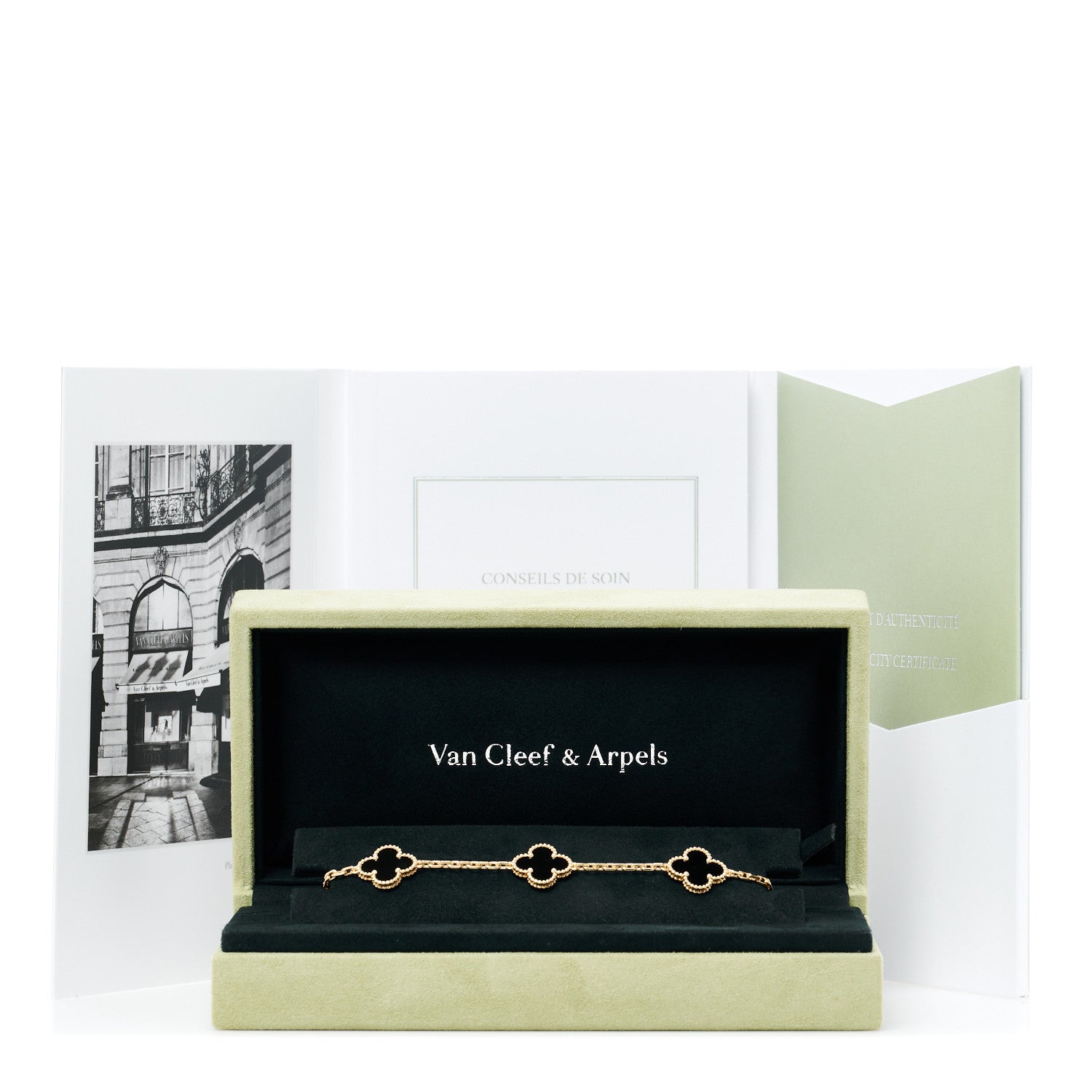 Van Cleef & Arpels 18K Yellow Gold Black Onyx 5 Motifs Vintage Alhambra Bracelet 6 of 6