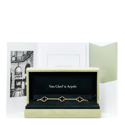 Van Cleef & Arpels 18K Yellow Gold Black Onyx 5 Motifs Vintage Alhambra Bracelet 6 of 6