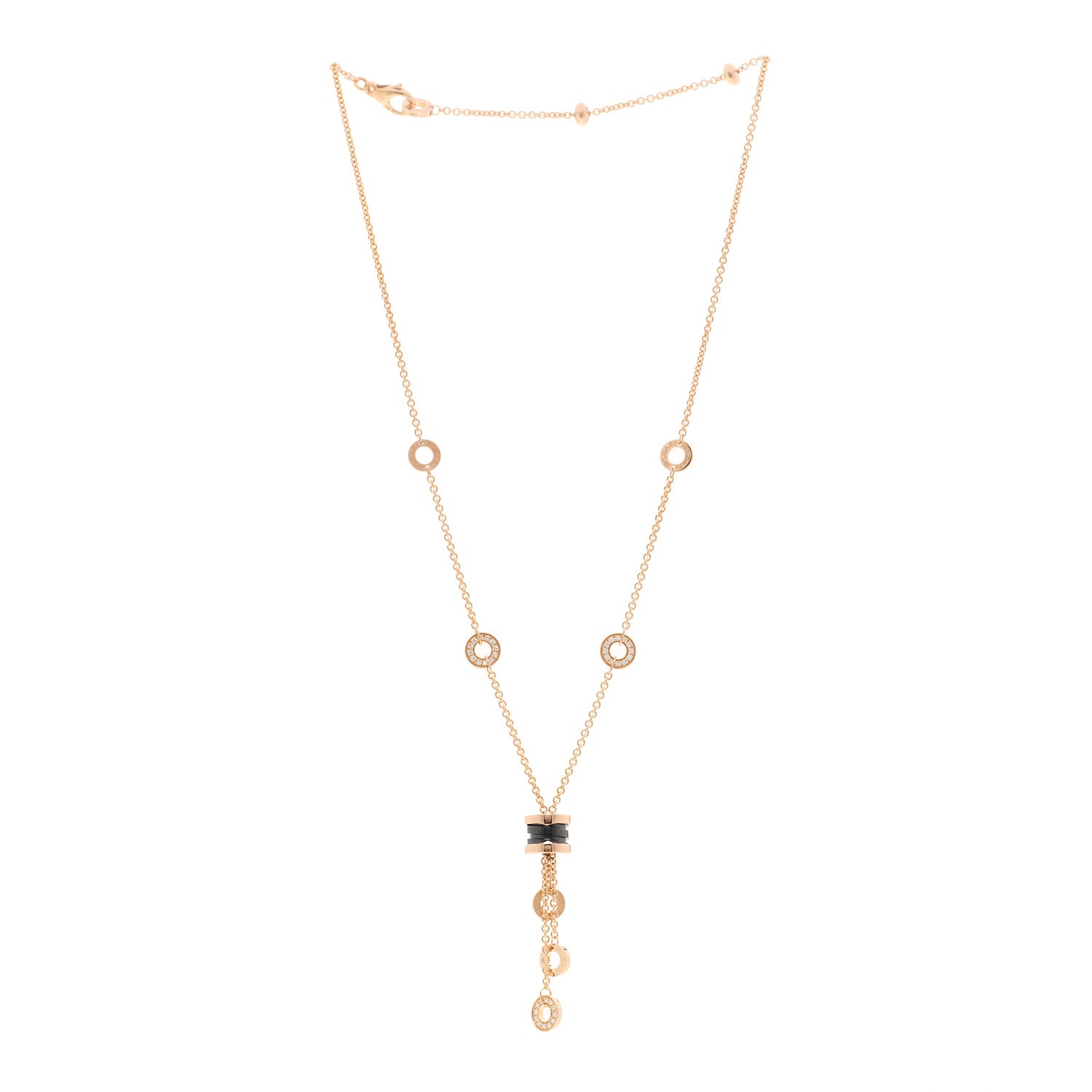 Bulgari 18K Rose Gold Diamond Black Ceramic B.Zero1 Necklace 3 of 4