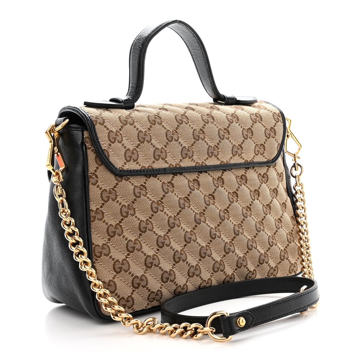 Monogram Azalea Calfskin Matelasse Diagonal Small GG Marmont Top Handle Shoulder Bag Beige Ebony Black