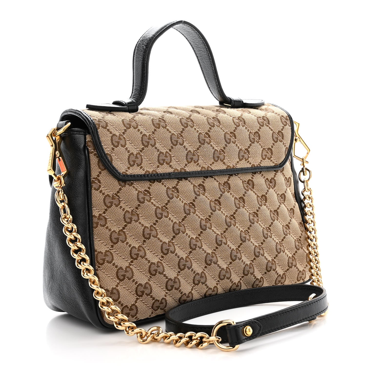 Gucci Monogram Azalea Calfskin Matelasse Diagonal Small GG Marmont Top Handle Shoulder Bag Beige Ebony Black 3 of 12