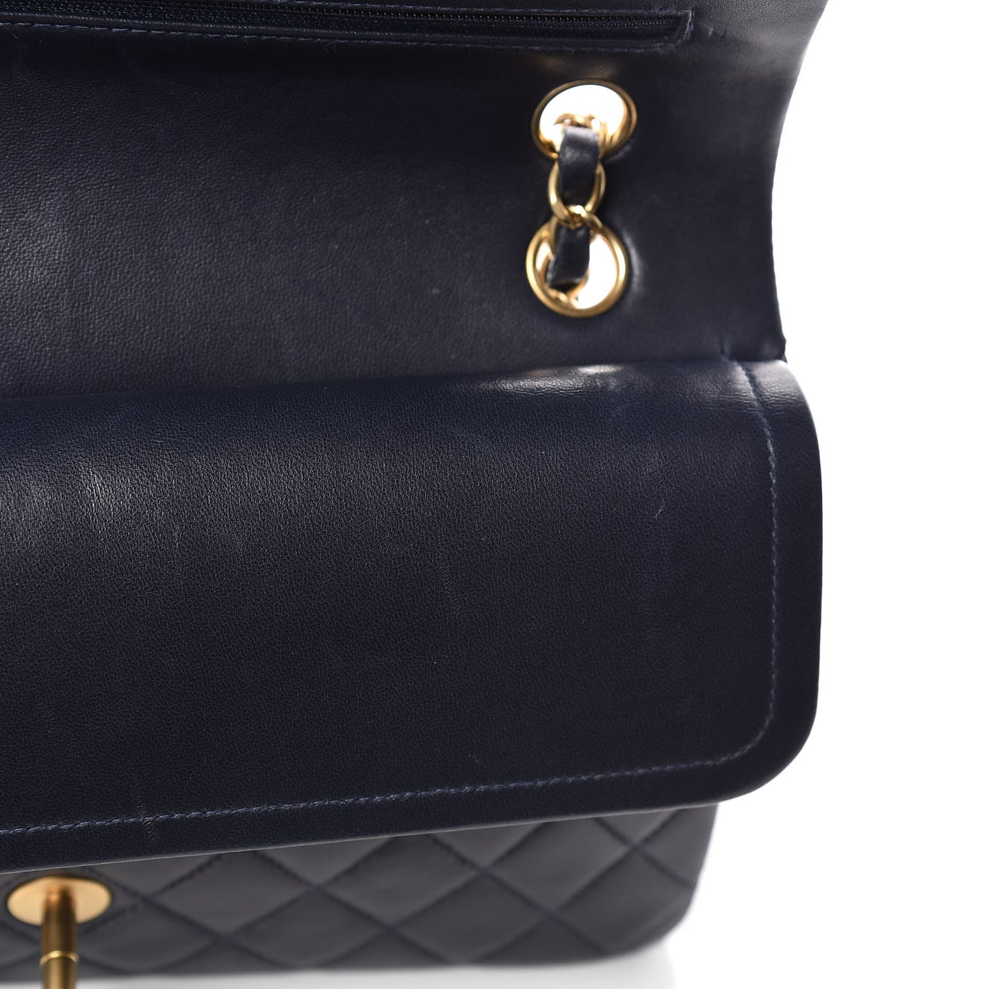 Lambskin Quilted Medium Double Flap Navy