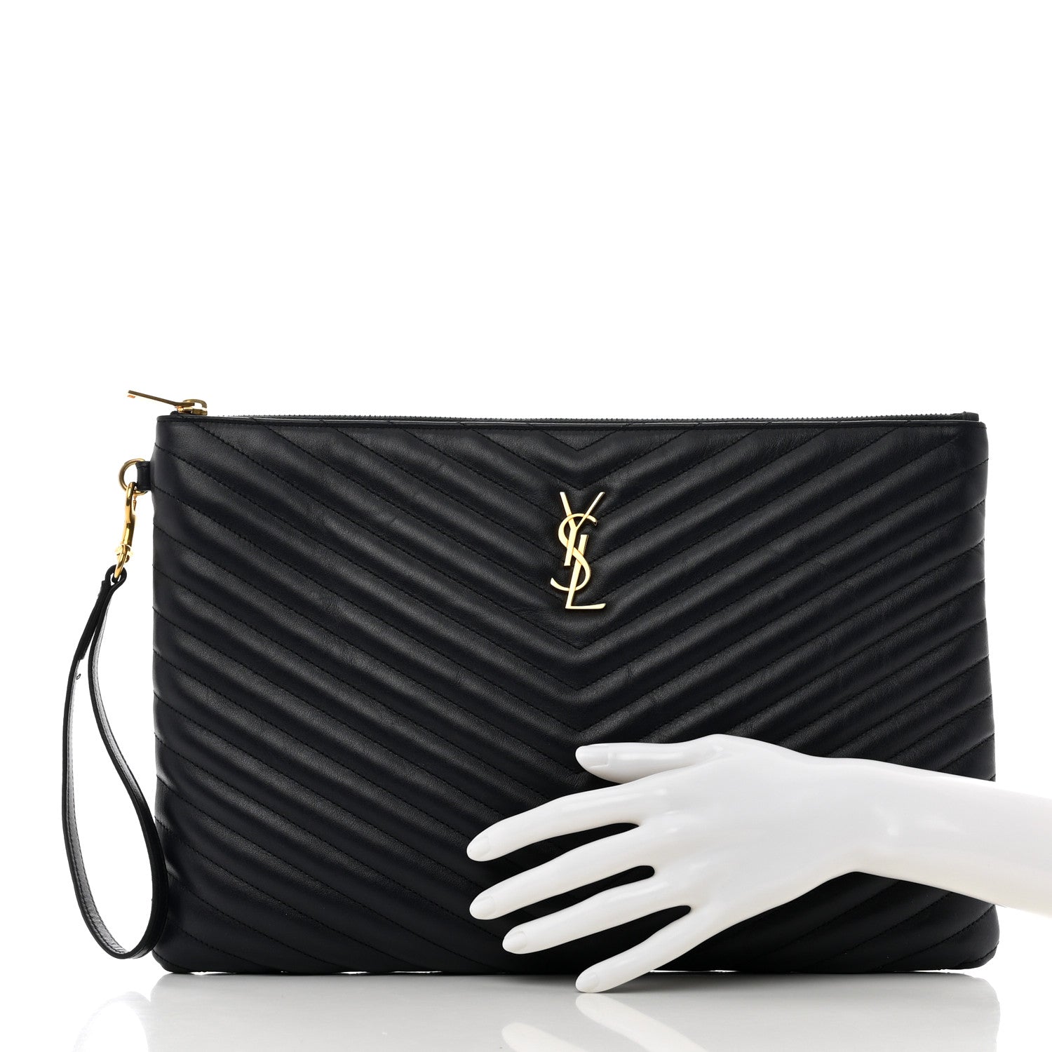 Saint Laurent Calfskin Matelasse Monogram Cassandre Tablet Pouch Marine 2 of 7