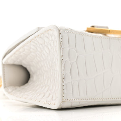 Balenciaga Shiny Calfskin Crocodile Embossed Hourglass Top Handle Bag XS White 9 of 12