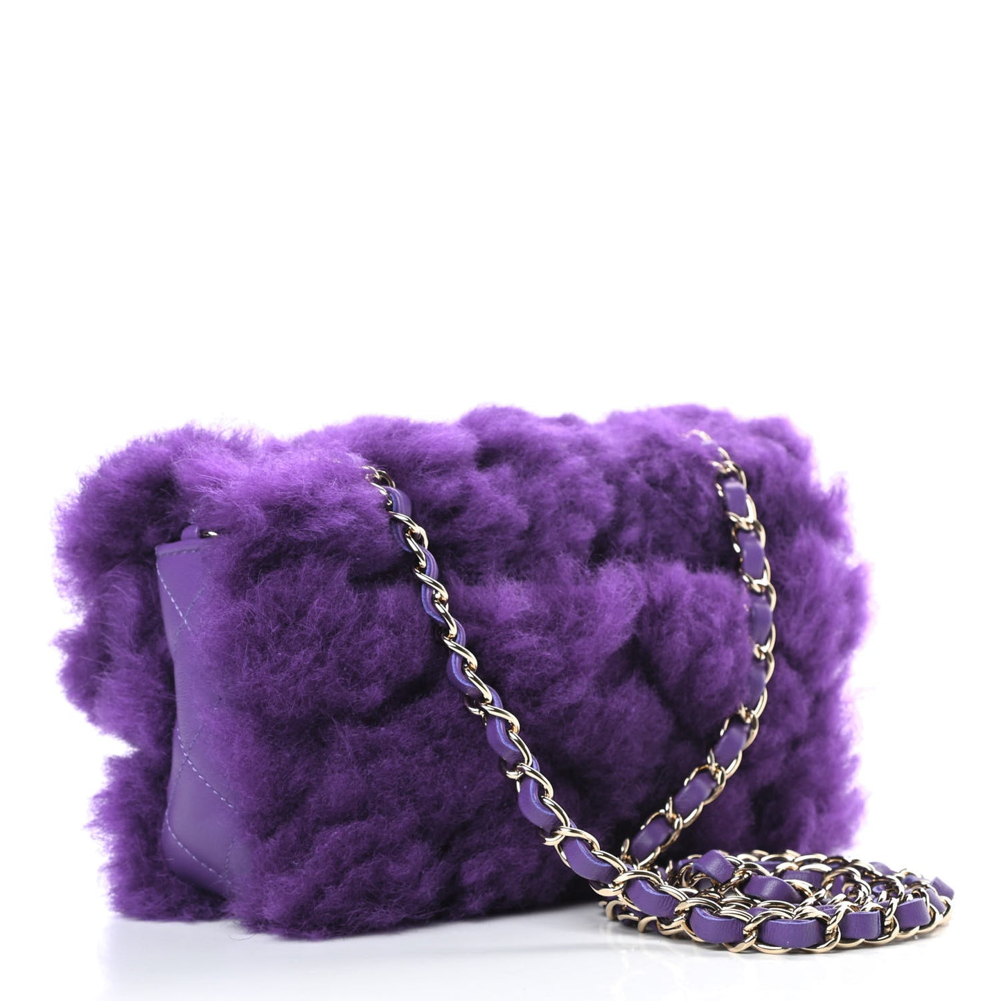 Shearling Lambskin Quilted Flap Purple