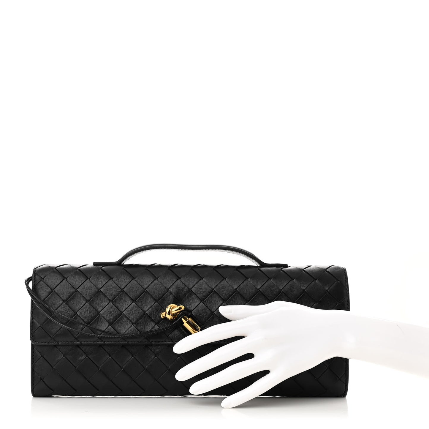 Nappa Intrecciato Long Andiamo Top Handle Clutch Black