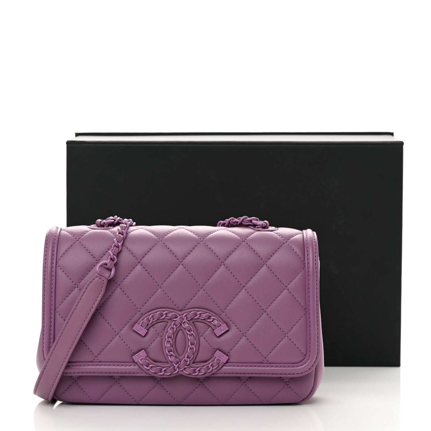Lambskin Quilted Small CC Filigree Flap Purple