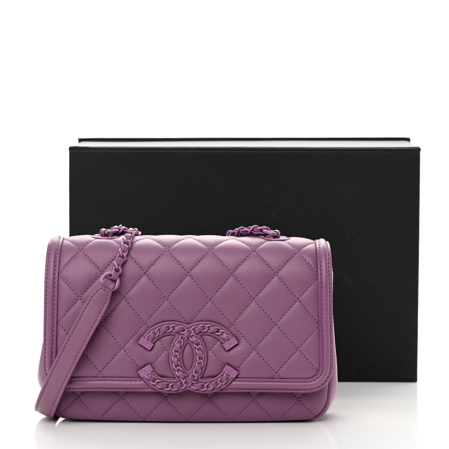 Chanel Lambskin Quilted Small CC Filigree Flap Purple 16 of 16