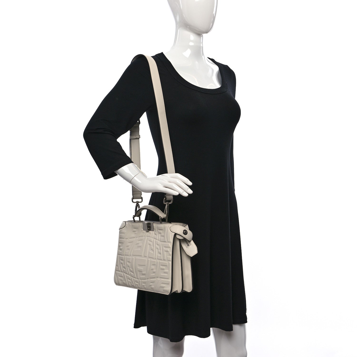 Fendi X SARAH COLEMAN Nappa FF Fish Eye Embossed Mini Peekaboo I SEE U Satchel White Ice 2 of 9