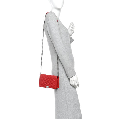 Chanel Caviar Quilted Boy Wallet On Chain WOC Red 2 of 12