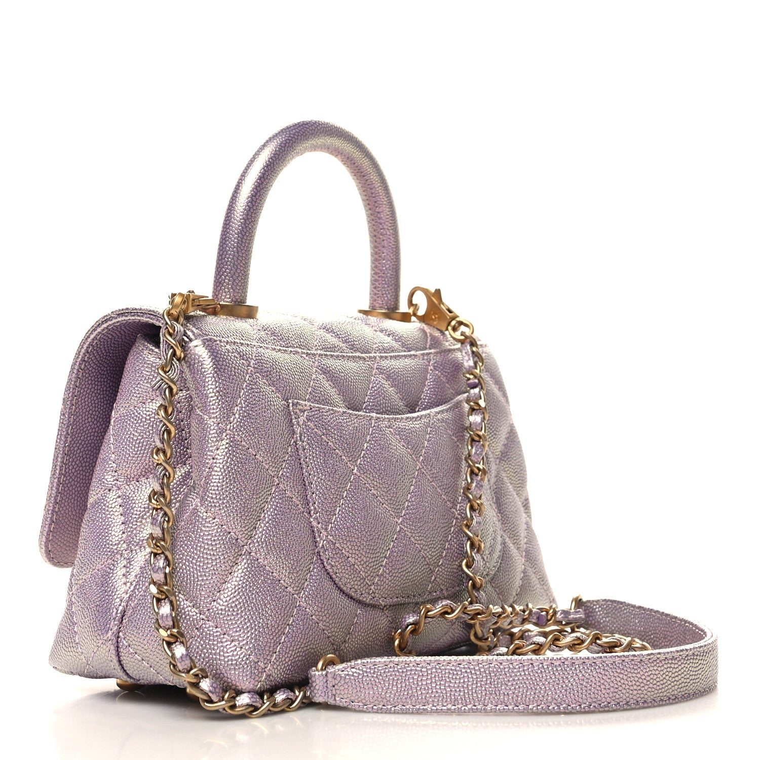 Chanel Metallic Caviar Quilted Extra Mini Coco Handle Flap Light Pink 3 of 10