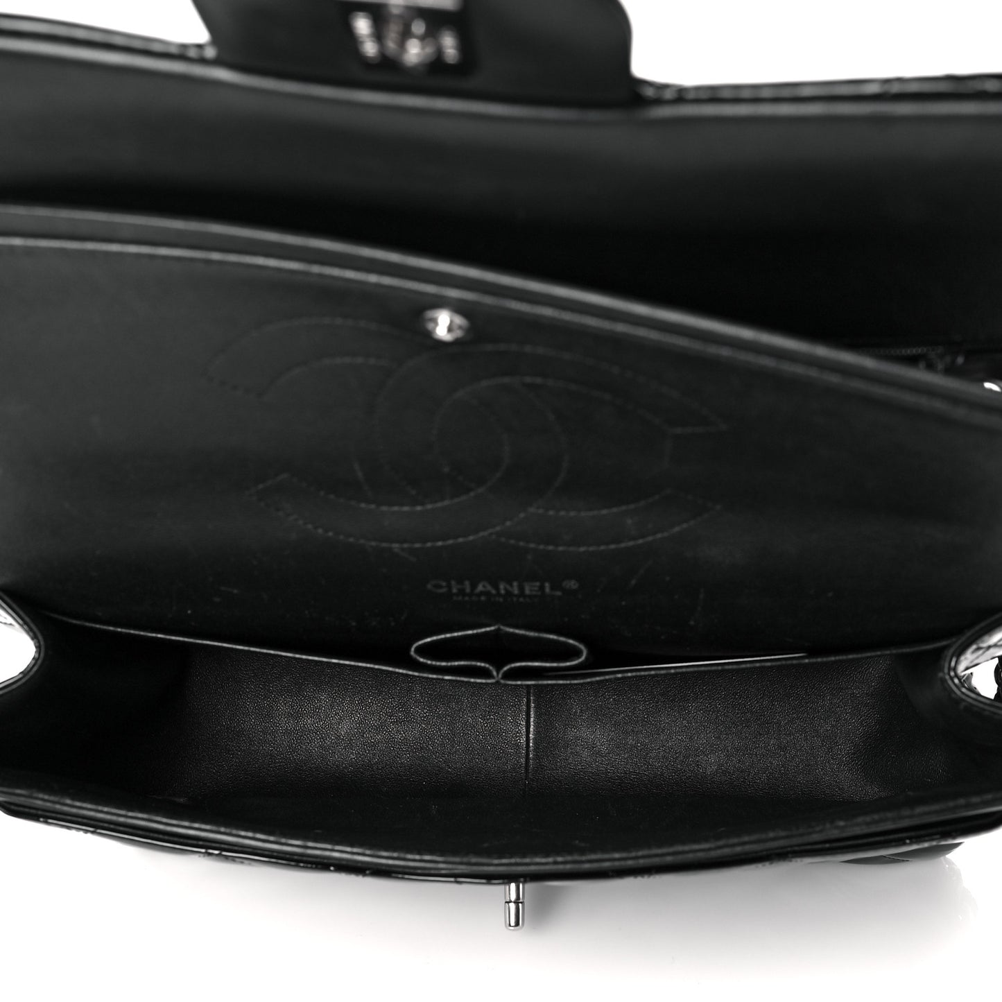 Patent Quilted Jumbo Double Flap Black