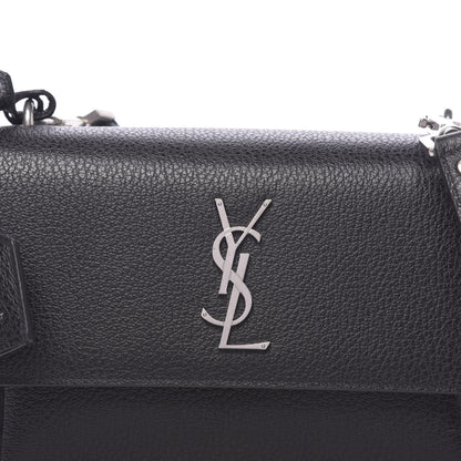 Saint Laurent Grained Calfskin Medium Monogram Sunset Satchel Black 7 of 9