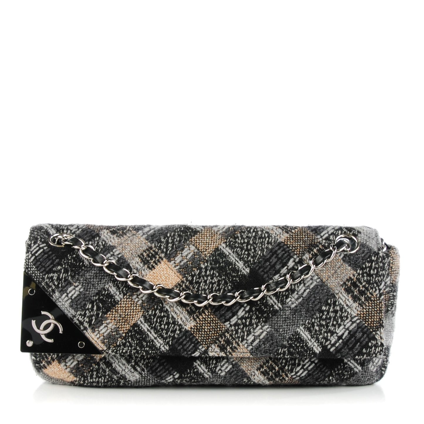 Woven Tweed CC Flap Black Grey