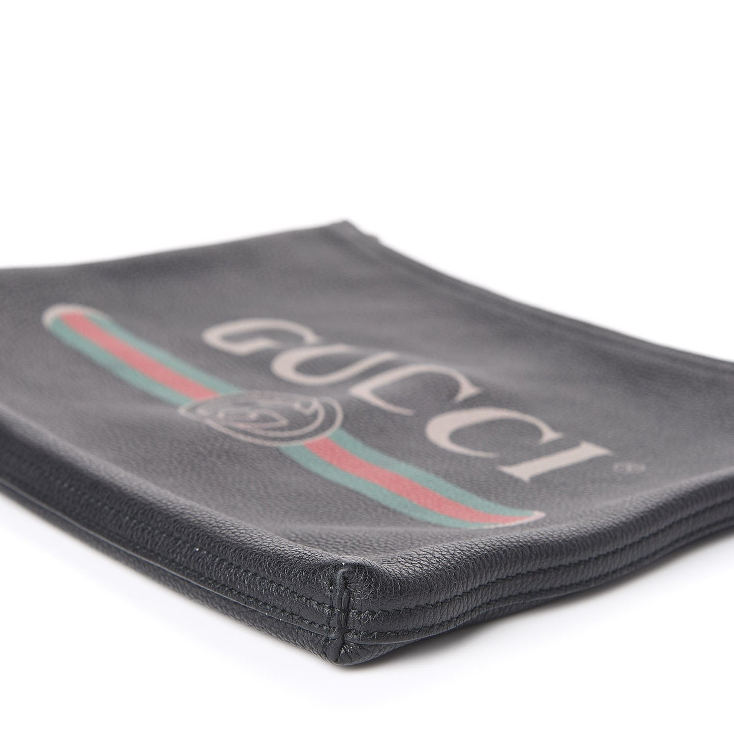 Pebbled Calfskin Medium Logo Portfolio Clutch Black