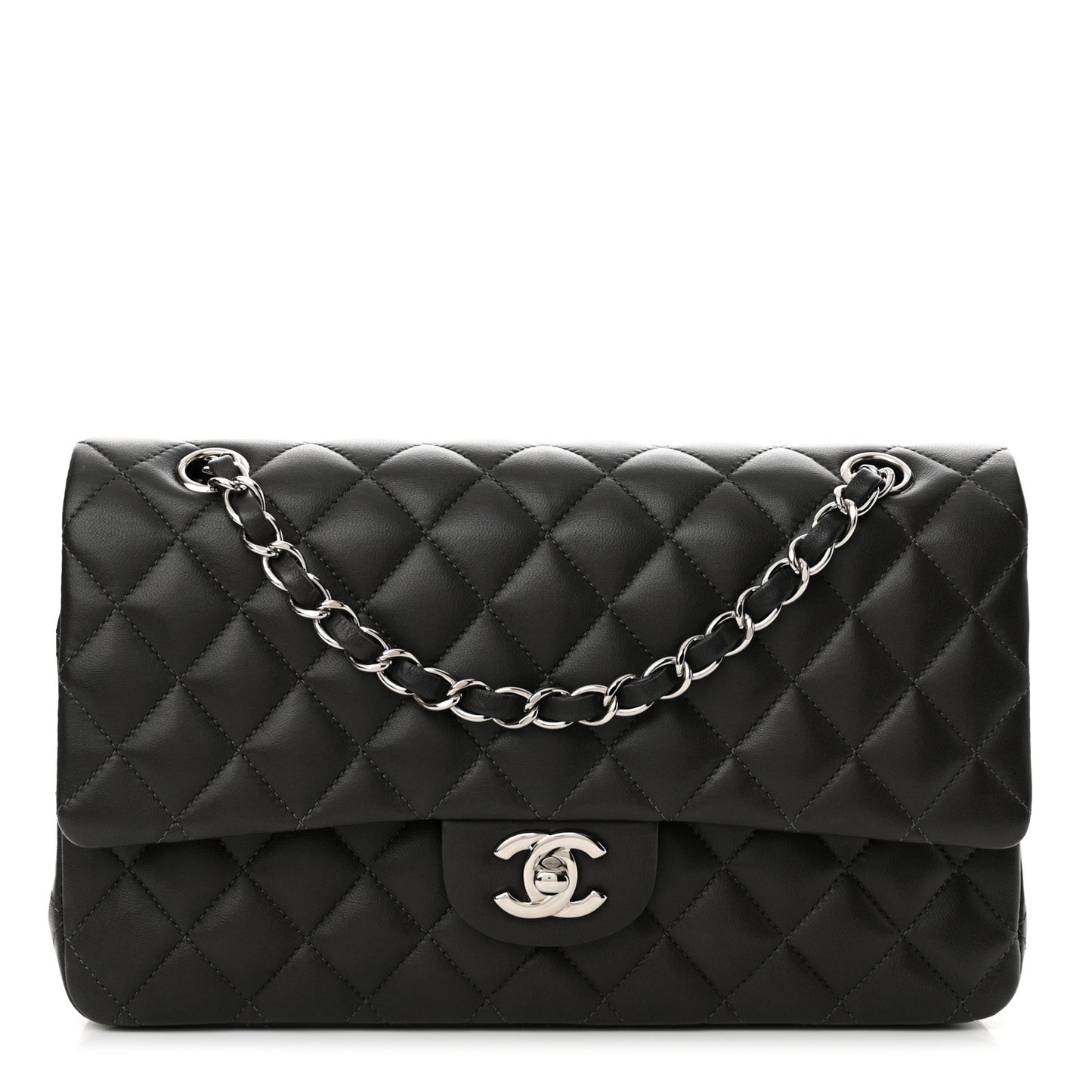 Lambskin Quilted Medium Double Flap Dark Grey