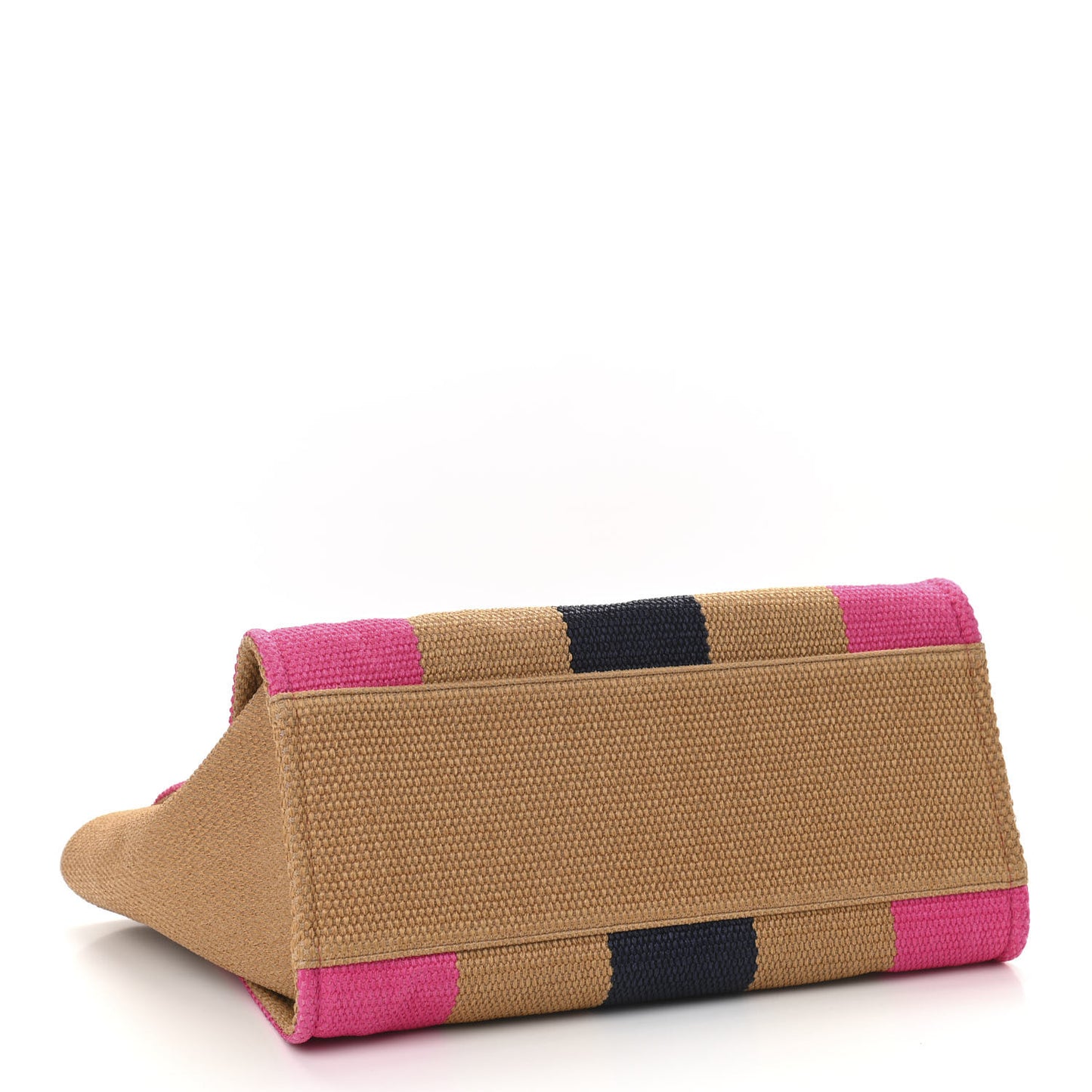 Straw Raffia Calfskin Striped Large Deauville Tote Dark Beige Fuchsia Navy Blue