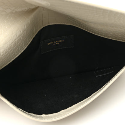 Saint Laurent Calfskin Crocodile Embossed Uptown Monogram Pouch Crema Soft 5 of 6