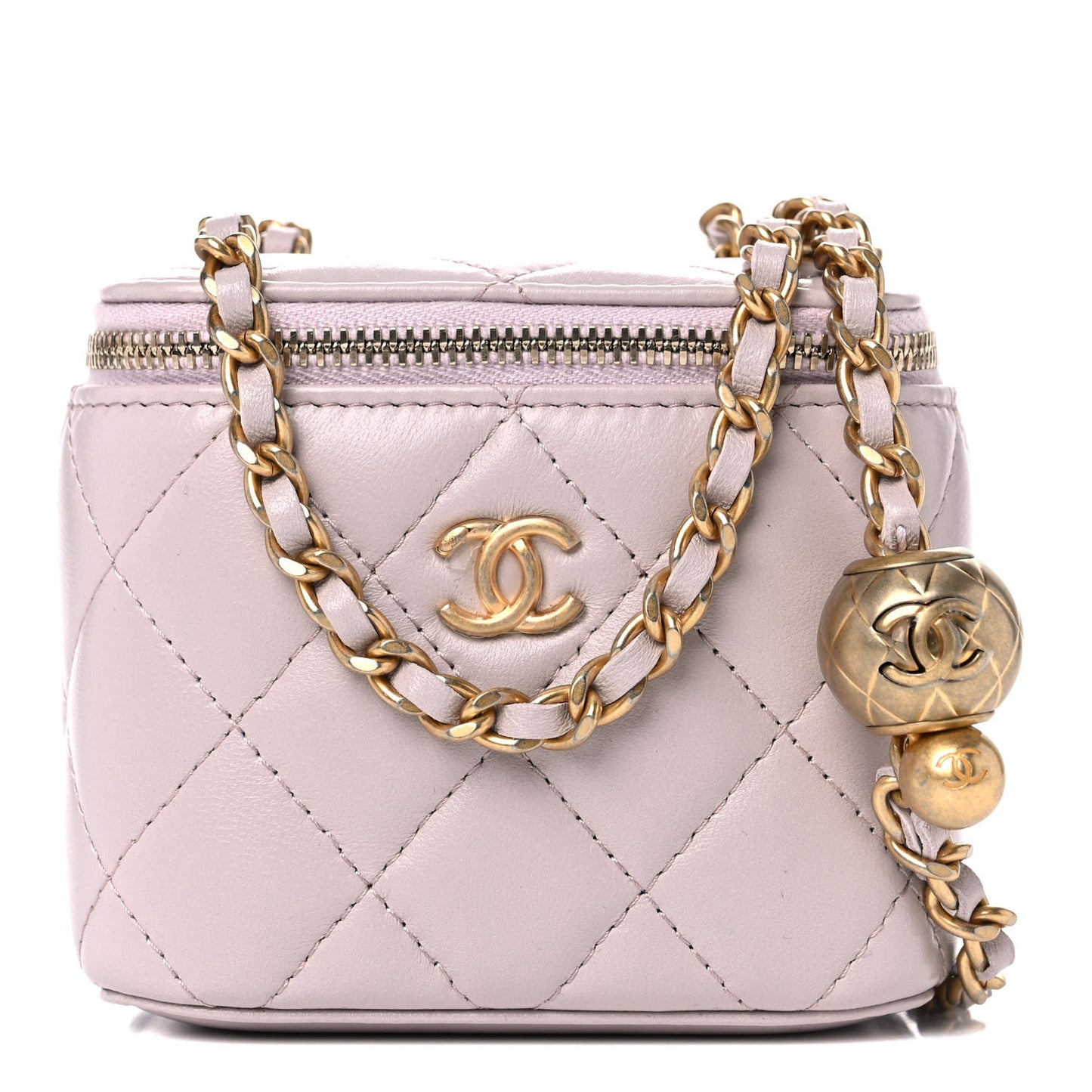 Lambskin Quilted Pearl Crush Mini Vanity Case With Chain Light Purple