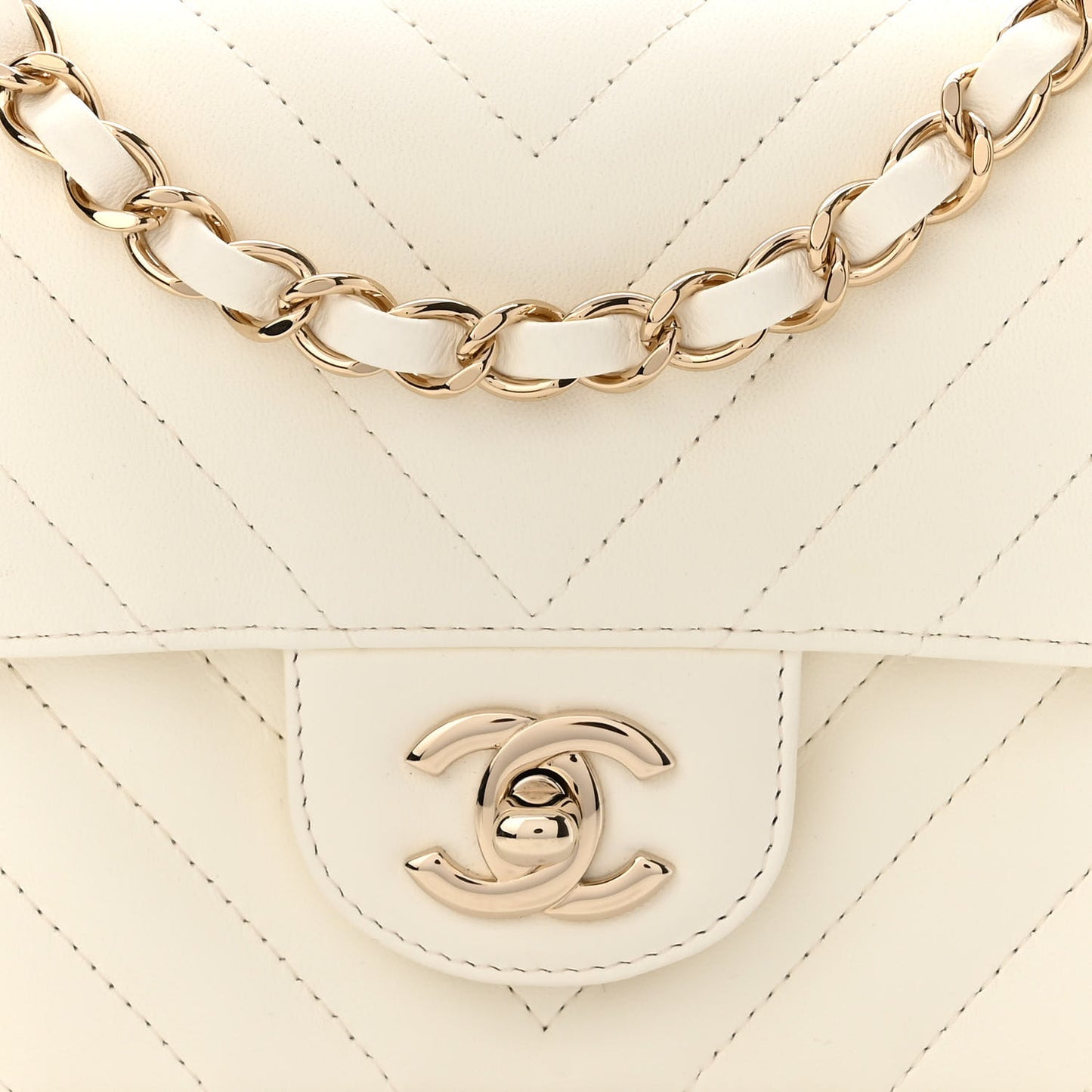 Lambskin Chevron Quilted Mini Rectangular Flap White