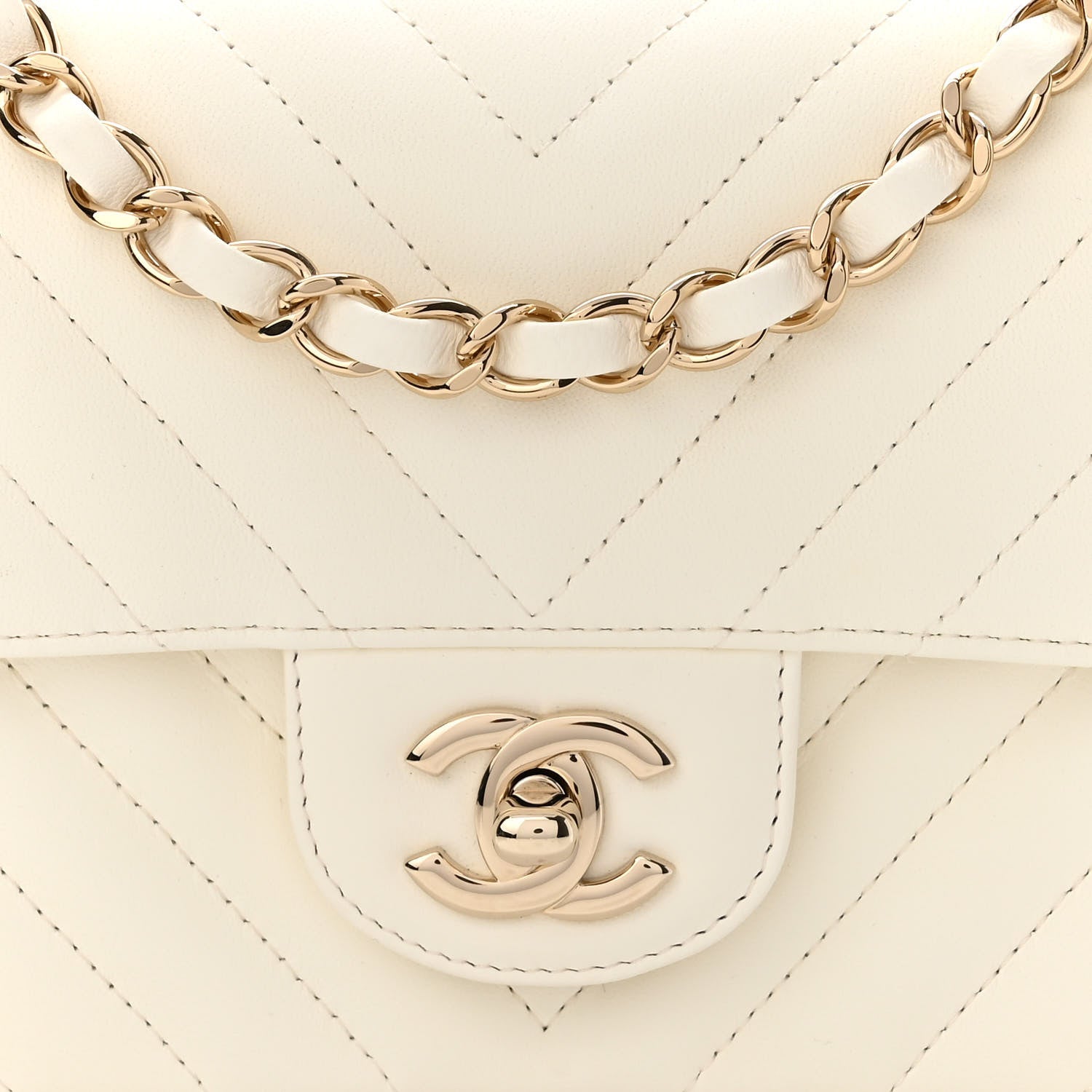 Chanel Lambskin Chevron Quilted Mini Rectangular Flap White 8 of 10