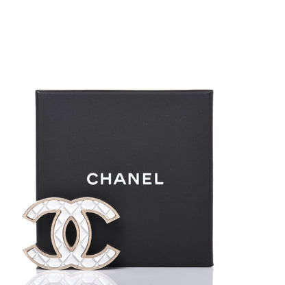 Chanel Metal Quilted CC Brooch Silver Gold 6 of 6