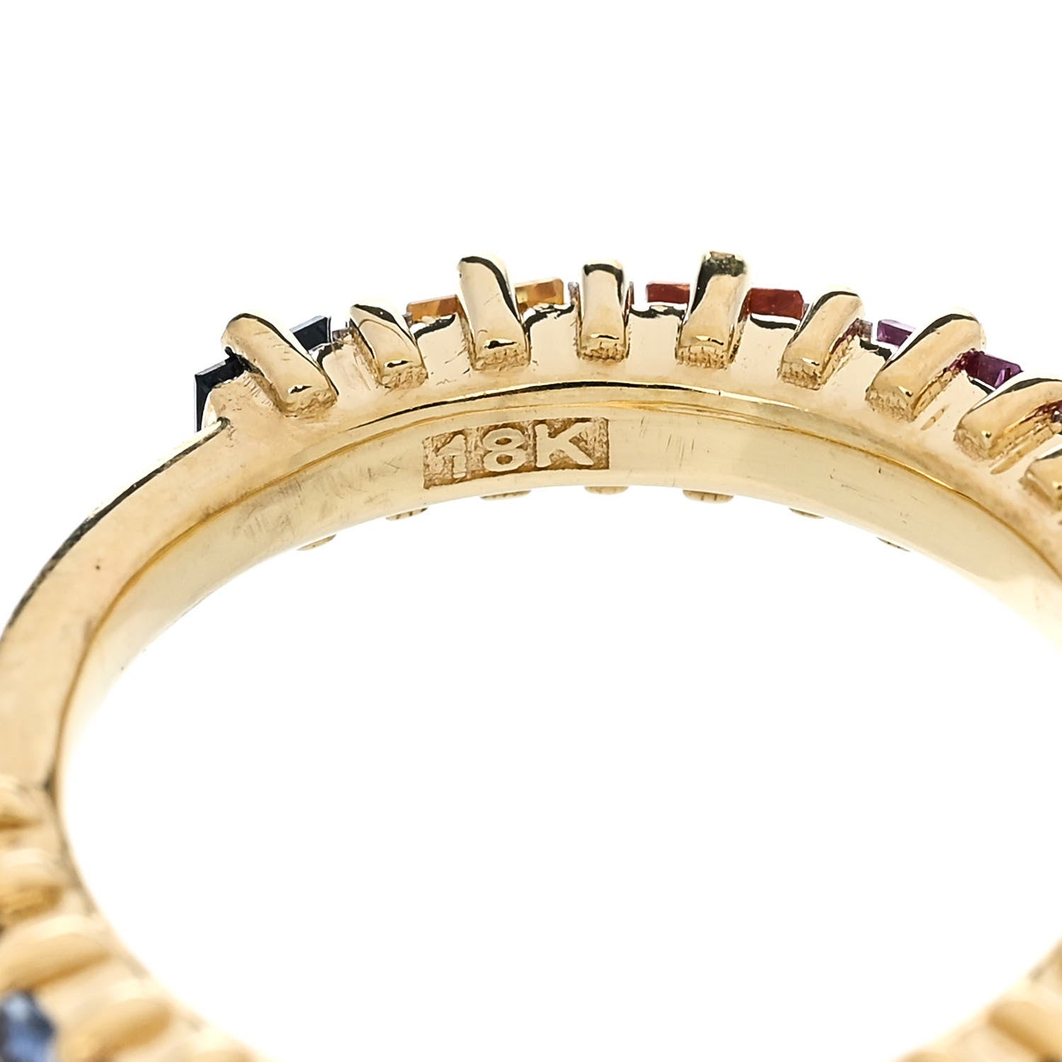 Suzanne Kalan 18K Yellow Gold Diamond Sapphire Princess Cut Rainbow Band Ring 48 4.5 5 of 6