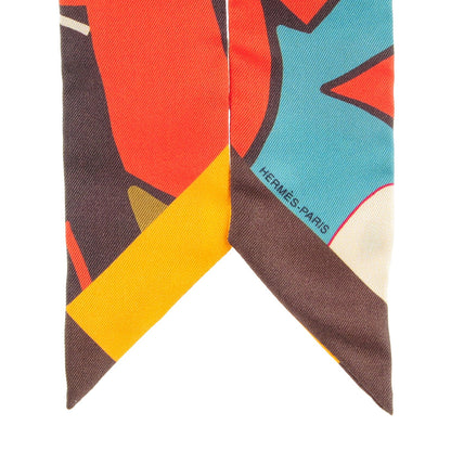 Hermes Silk Graff Graffiti Twilly Marron Orange Vert De Gris 2 of 4