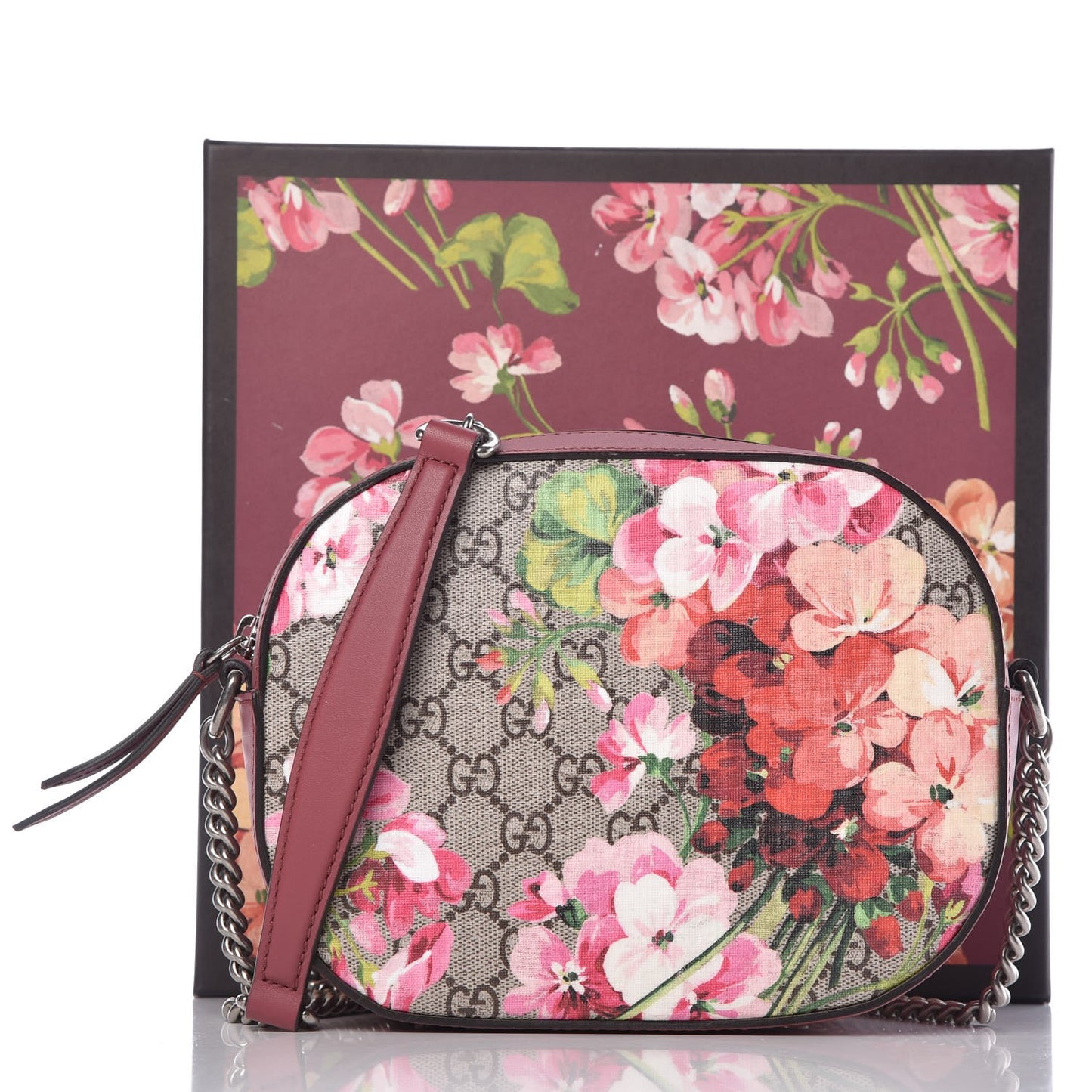 GG Supreme Monogram Blooms Mini Chain Shoulder Bag Beige Multicolor Dry Rose