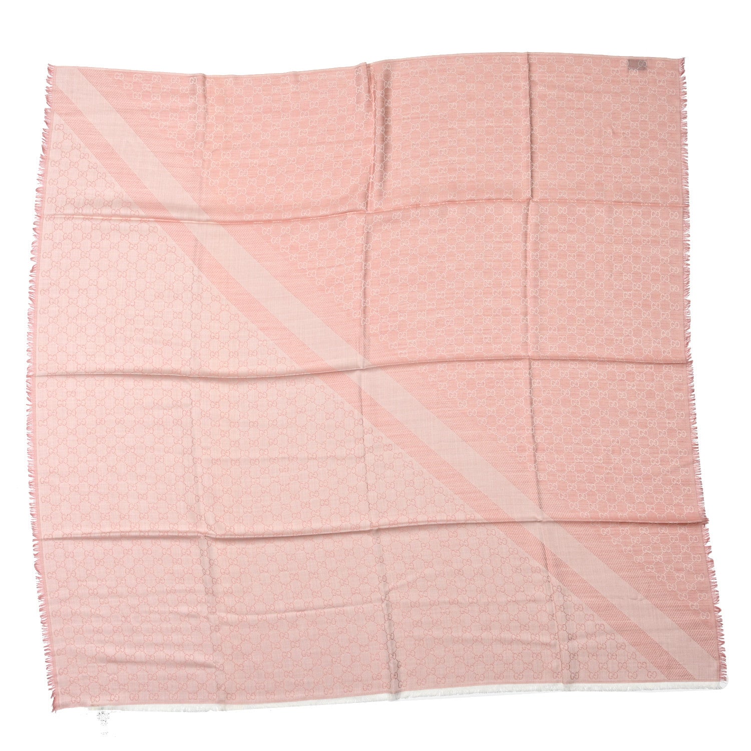 Gucci Wool Silk Monogram GGWeb Fringe Shawl Rose Ivory 1 of 3