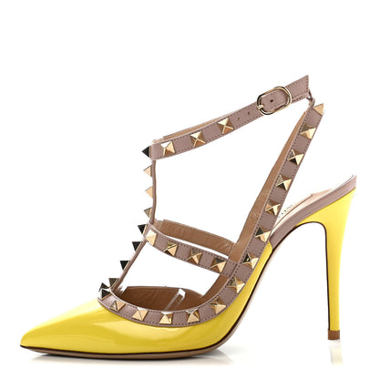 Valentino Garavani Patent Nappa Rockstud Ankle Strap 100mm Pumps 35.5 Naples Yellow Poudre 1 of 9