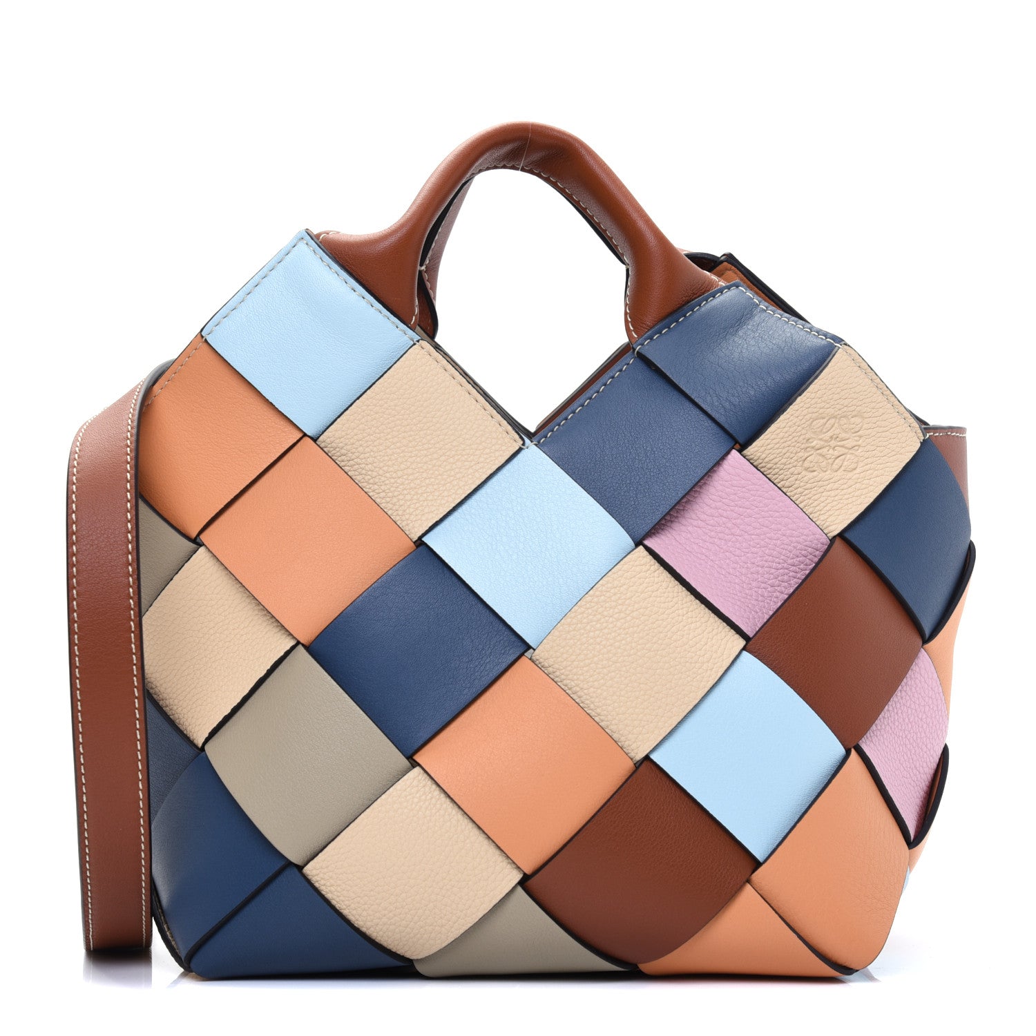 Loewe Calfskin Small Woven Basket Surplus Bag Soft Apricot Crystal Blue 1 of 12