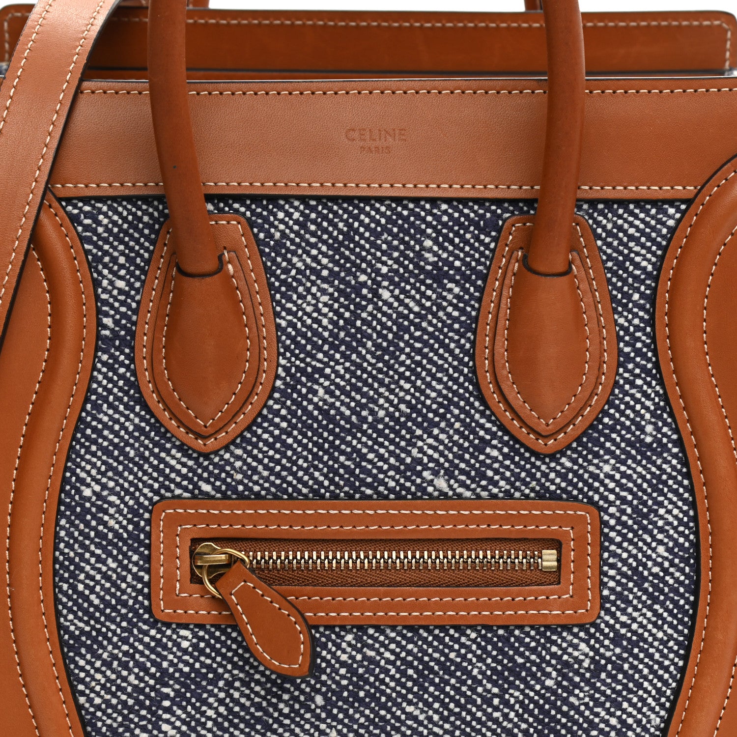Celine Smooth Calfskin Tweed Nano Luggage Tan 9 of 12