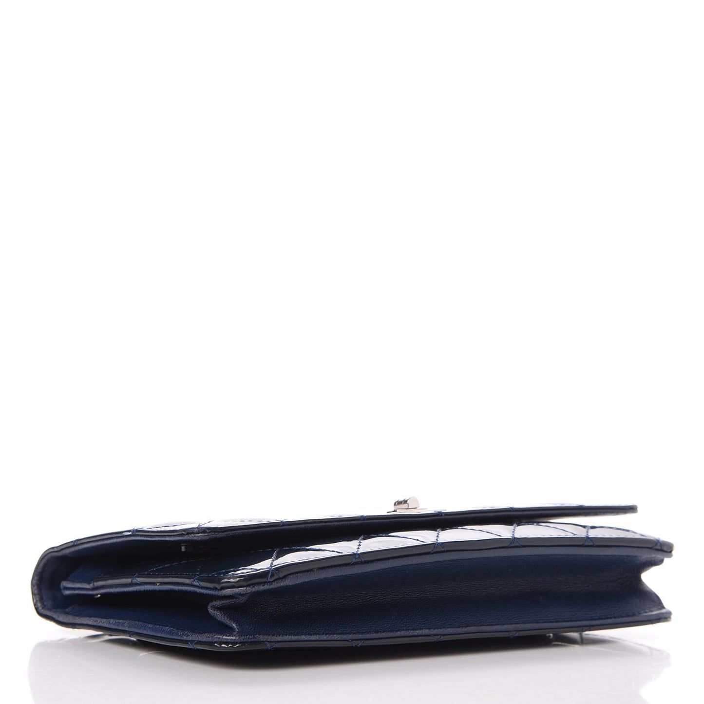Patent Calfskin Quilted Reissue Wallet On Chain WOC Dark Navy Blue