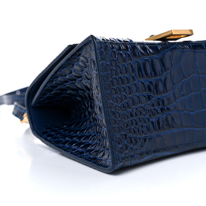 Balenciaga Shiny Calfskin Crocodile Embossed Small Hourglass Top Handle Bag Navy 7 of 9