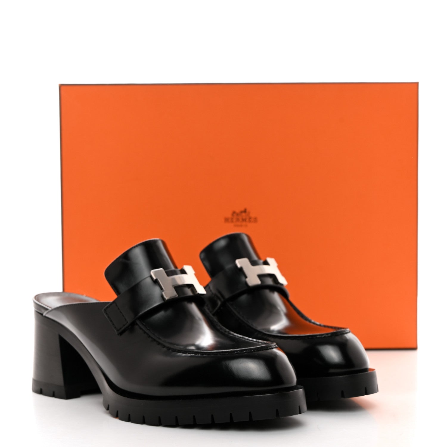 Hermes Calfskin Womens Flore 60 Mules 37.5 Black 9 of 9