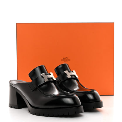 Hermes Calfskin Womens Flore 60 Mules 37.5 Black 9 of 9