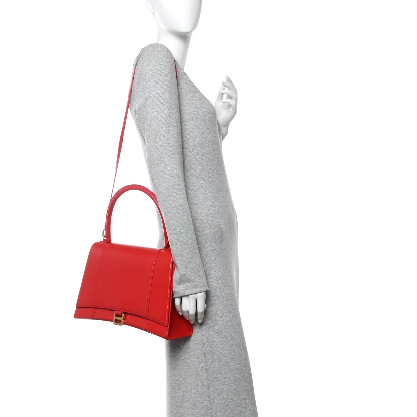 Shiny Box Calfskin Medium Hourglass Top Handle Bag Bright Red