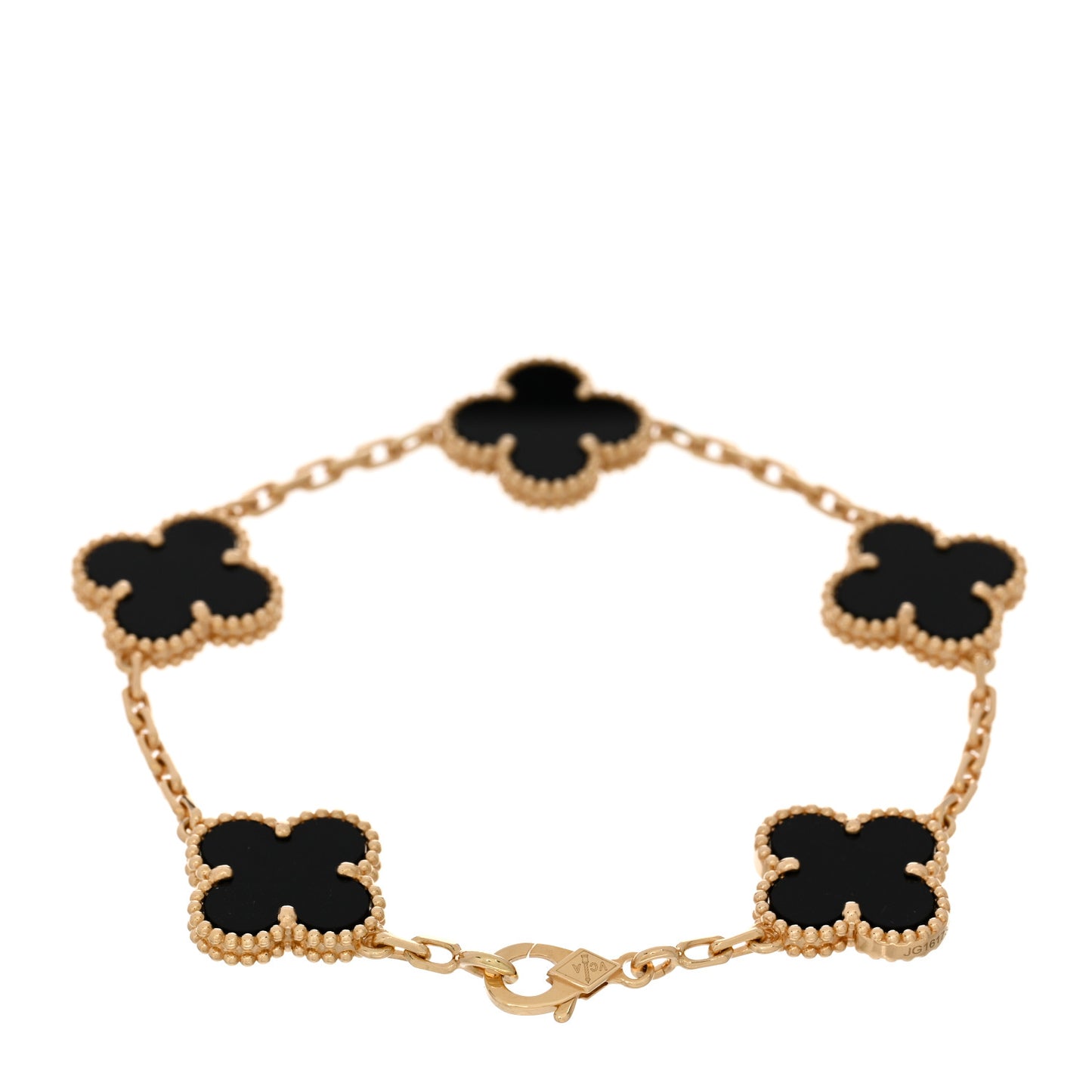 18K Yellow Gold Black Onyx 5 Motifs Vintage Alhambra Bracelet